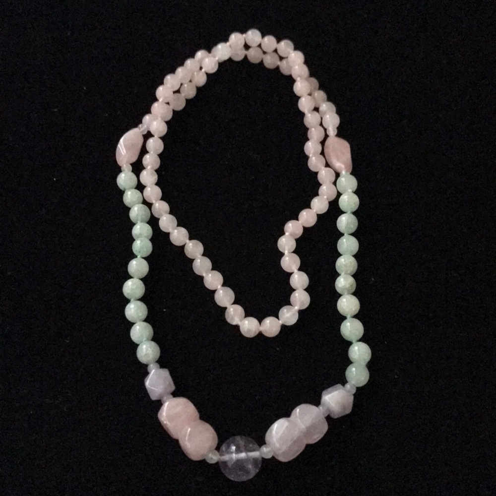 Rose Quartz & Amethyst & Green Fluorite Necklace